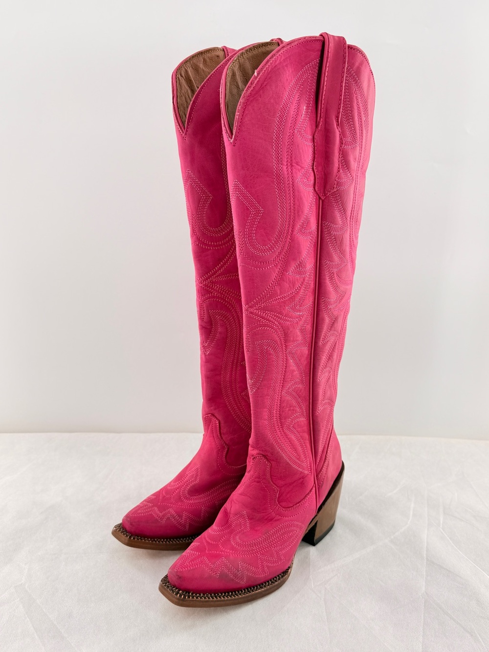 Tanner Mark Hot Pink Tall Western Cowboy Boots Leather Womens US 5.5 Square Toe